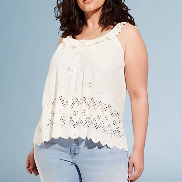 Torrid Ivory Eyelet Ruffle Tie Front Tank Top Sz 2X - Picture 3 of 11